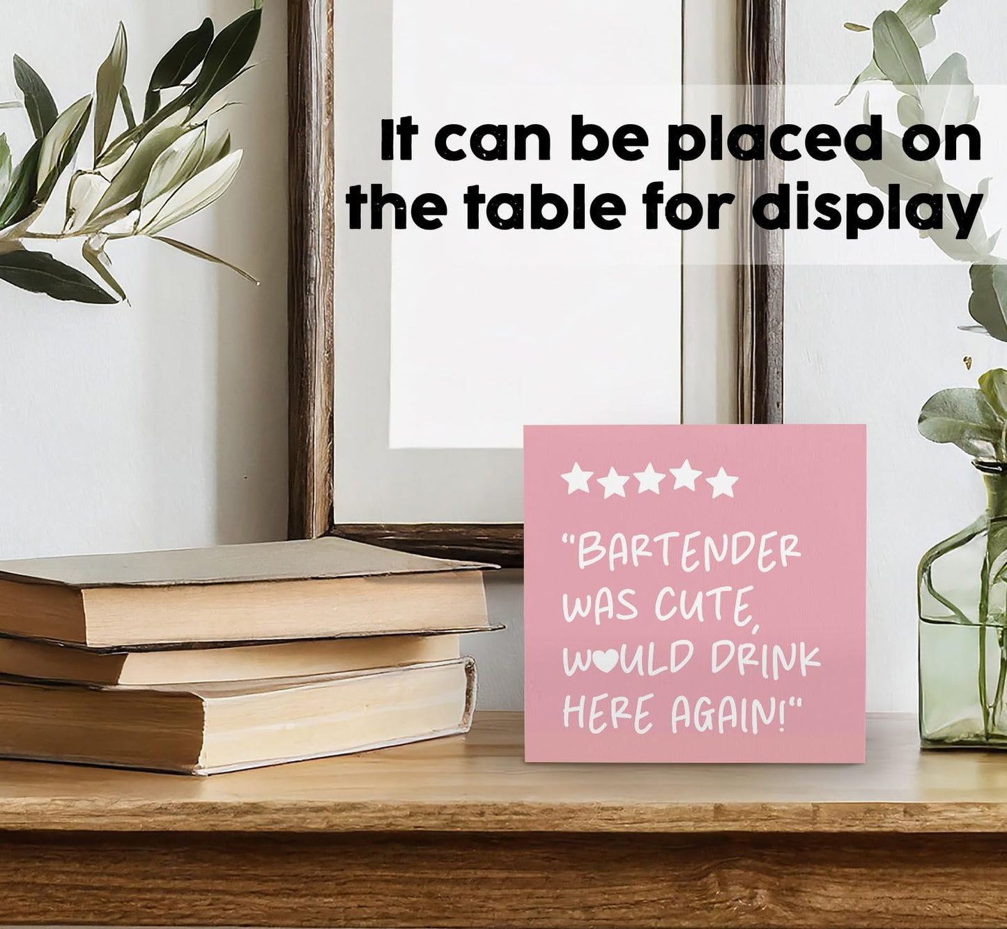 Nitelat Pink Bar Cart Bartender Accessories Signs, Was Cute Would Drink Here Again Wooden Box Signs, Bar Decorations For Home, Pink Wood Sign Home Decor For Kitchen Desk Table Shelf 5x5 Inch