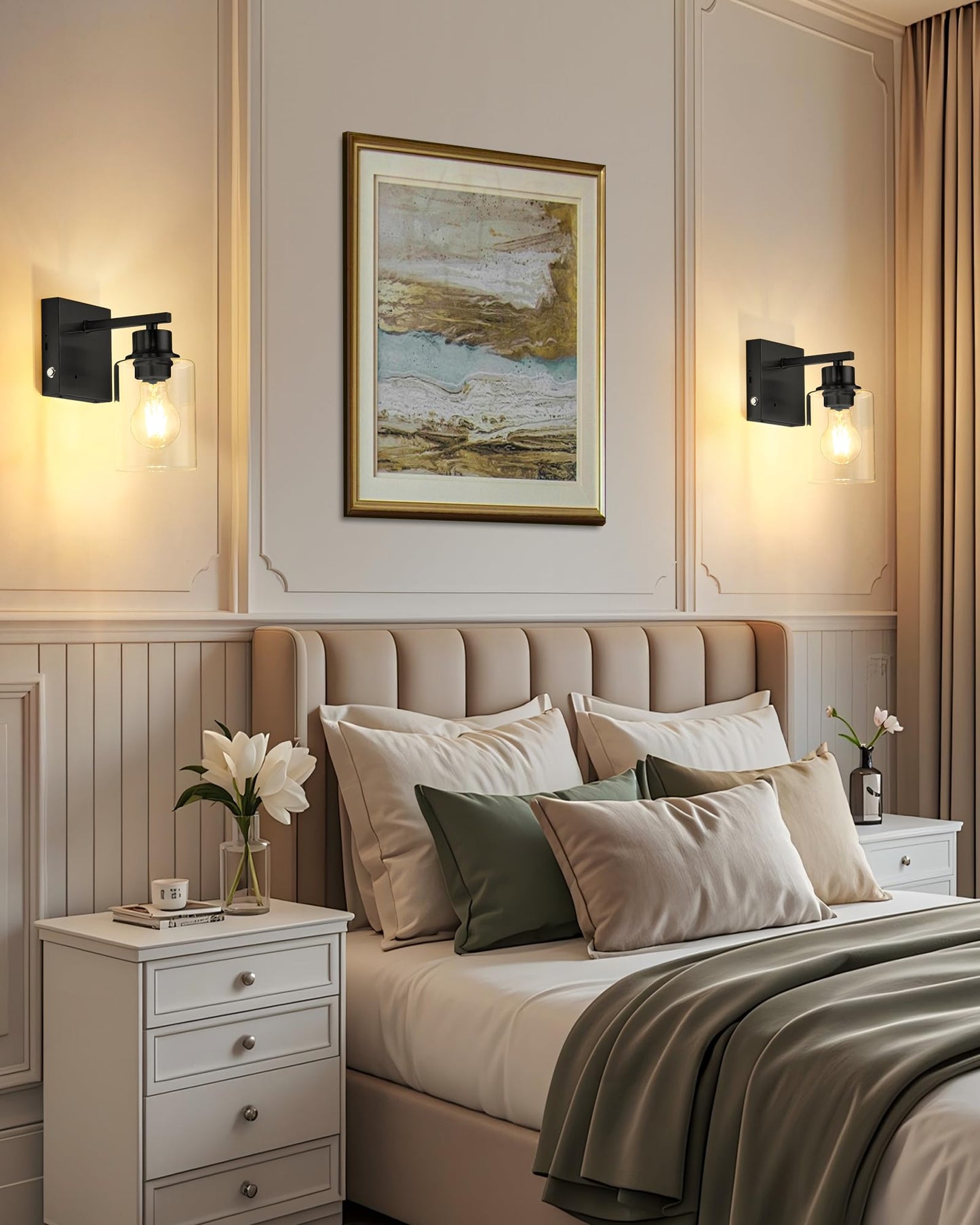 Battery Operated Wall Sconce Set of 2, Black Rechargeable Wall Lights with Timer Function, Easy Install Dimmable Wireless Wall Lamps Sconces Wall Decor for Living Room Bedroom Hallway, Emergency 3000K