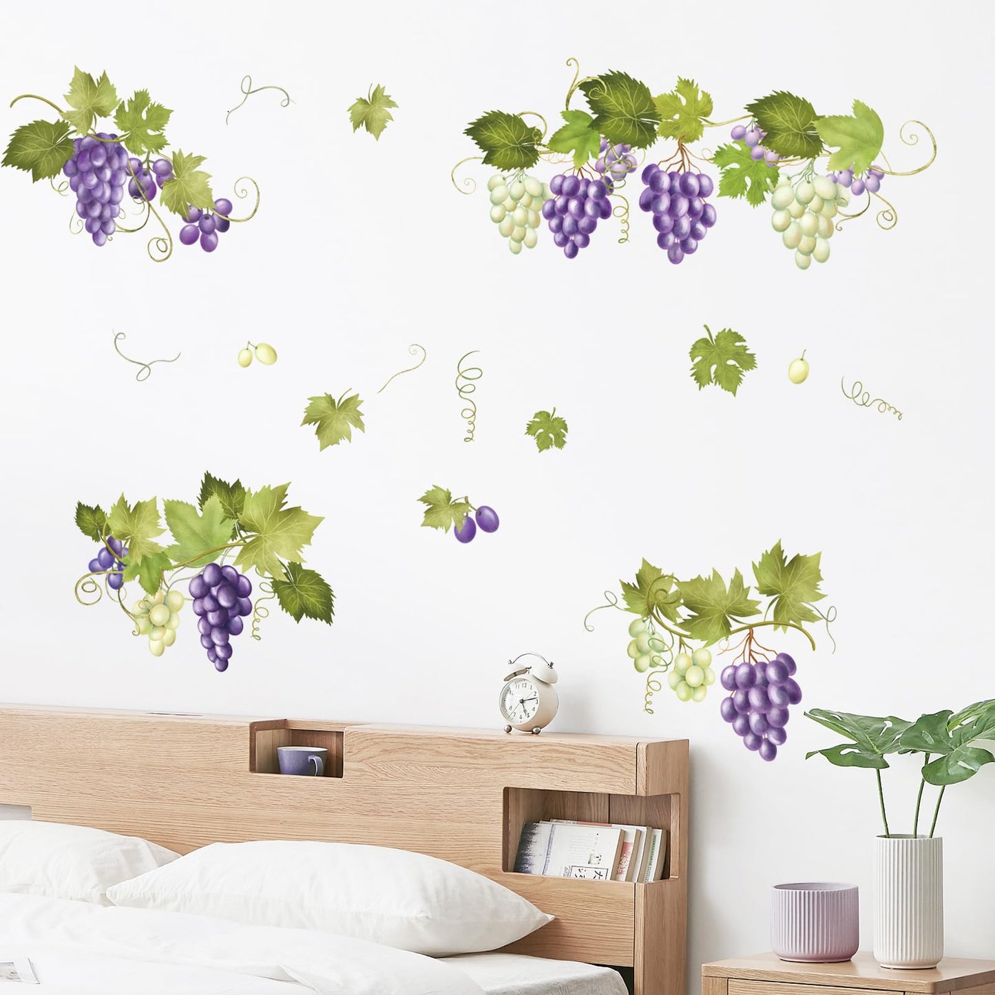 Supzone Green Vine Leaves Wall Decals, Summer Grape Vine Branches Wall Stickers, Peel and Stick Vinyl Wall Art Decor for Living Room Bedroom Furniture Cabinet Decor