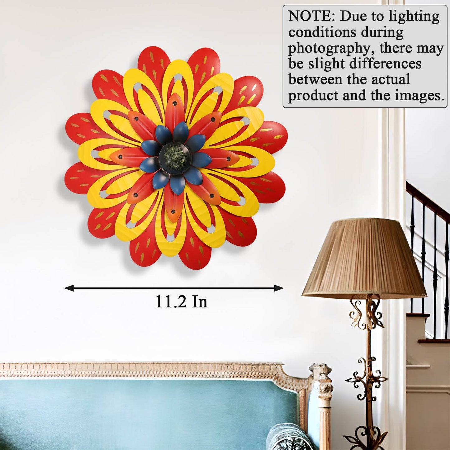 AHYS Metal Flowers Wall Decor Indoor Outdoor Metal Wall Art for Home Farmhouse Living Room Bedroom Bathroom Garden Decorations - Red & Yellow