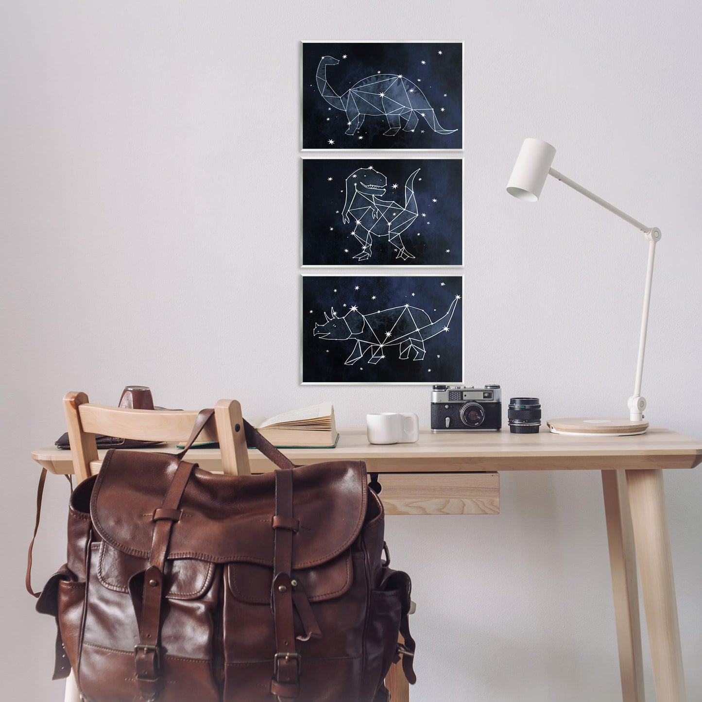 Stupell Industries Night Sky Dinosaur Constellations Outer Space, Design by Daphne Polselli Wall Plaque, 3pc, Each 10 x 15, Blue