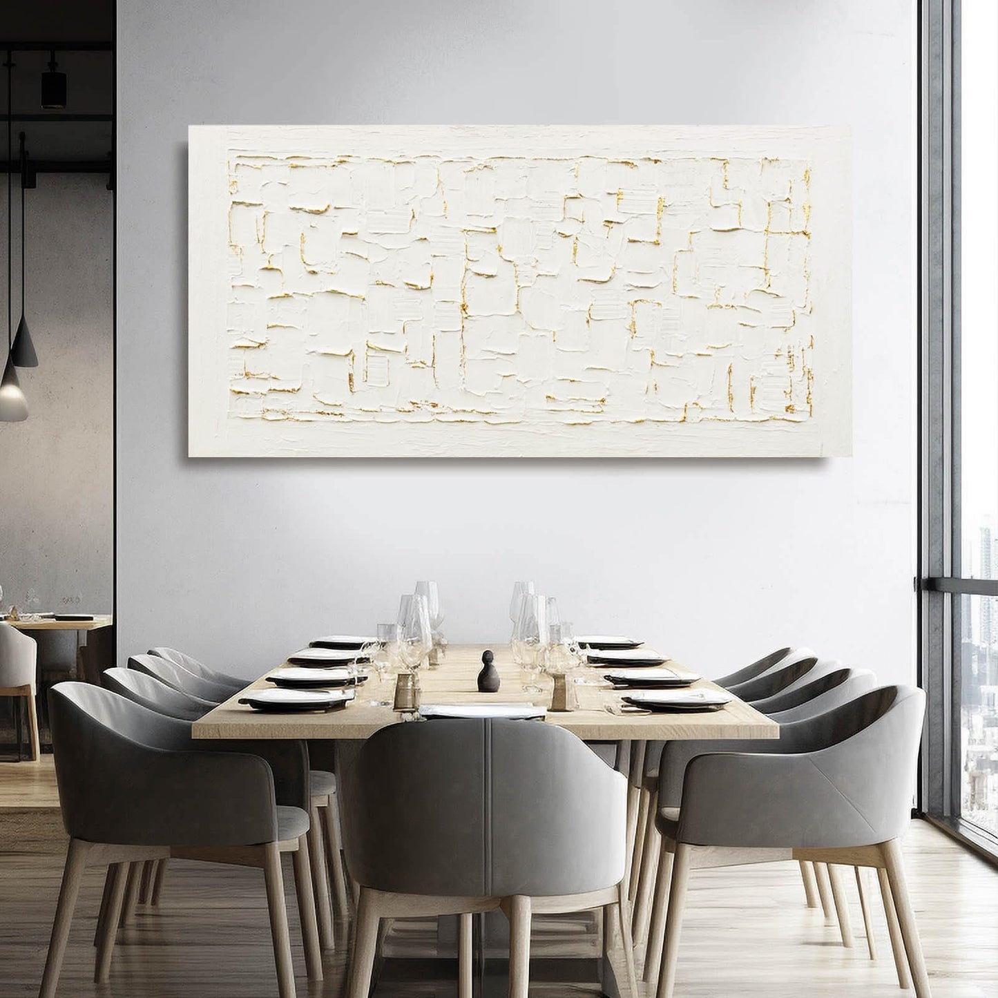 SOUGUAN Textured Wall Art Block Wall Painting Abstract Canvas Wall Pictures 24"x48" Art Posters for Office Artwork for Living Room