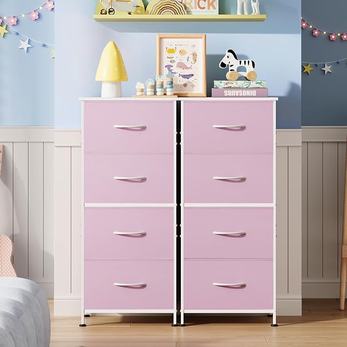 WLIVE Dresser with 4 Drawers, Storage Tower, Organizer Unit, Fabric Dresser for Bedroom, Hallway, Entryway, Closets, Sturdy Steel Frame, Wood Top, Easy Pull Handle,A-Pink