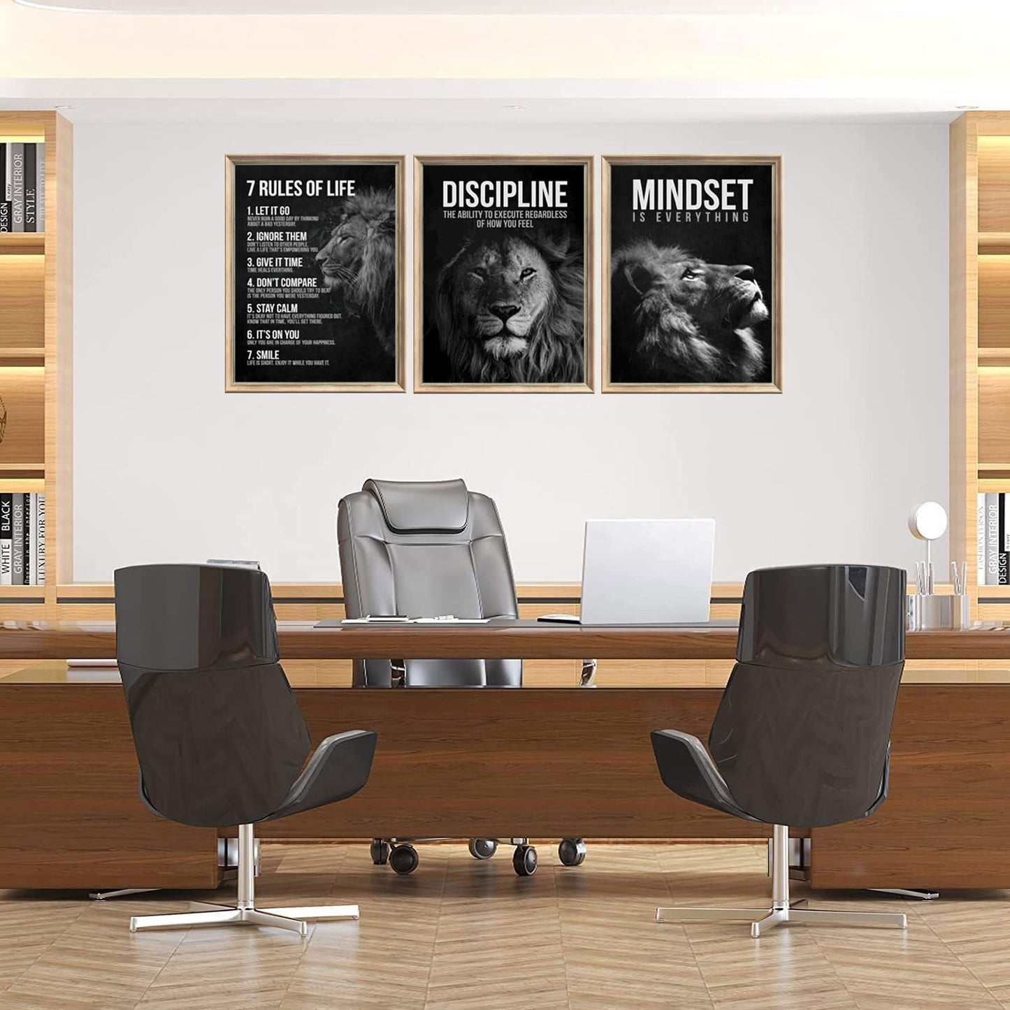 3 Pcs Lion Inspirational Quotes Wall Art 7 Rules of Life Poster Wall Decor Pictures Office inspiration Canvas Posters Prints for Home Office gym study workplace Decoration 12x16 in Unframe