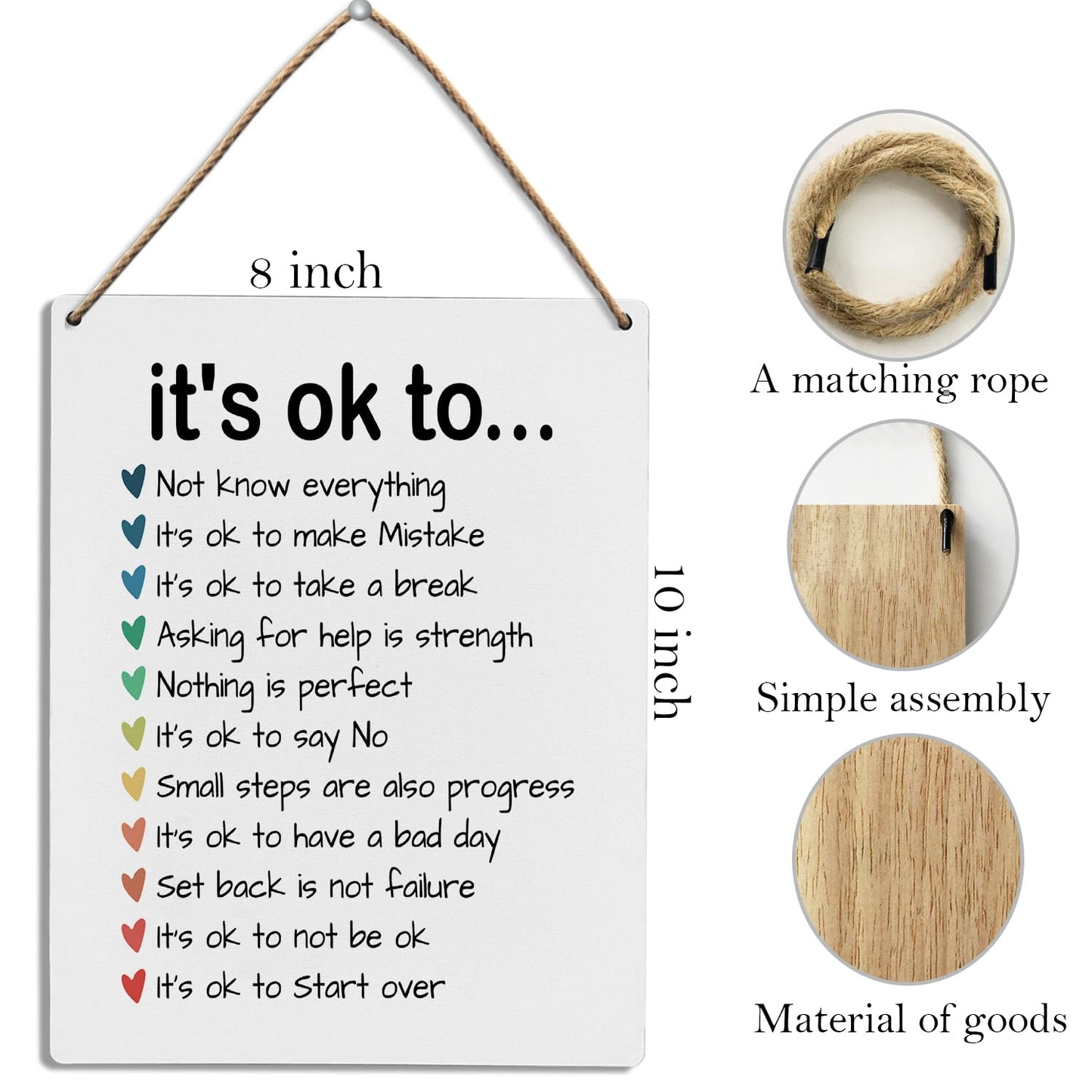 UYIKG Therapist Therapy Office Wall Decor Sign,Nursery Classroom Mental Health Decor,Inspirational Motivational Therapy Wall Decoration Sign for Kids Room Bderoom,It's Okay to Art Decoration,8x10 Inch