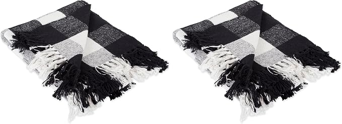 DII Buffalo Check Collection Rustic Farmhouse Throw Blanket with Tassles, 50x60, Black/White (Pack of 2)