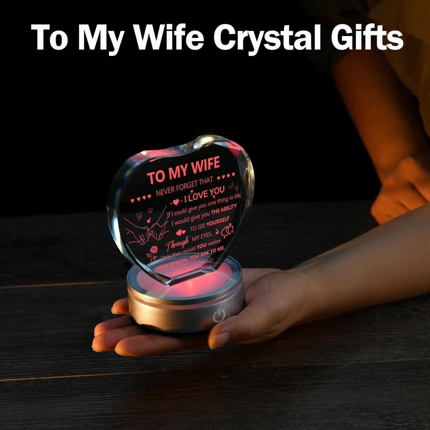 IFOLAINA Gifts for Wife I Love You Gifts from Husband Romantic Wife Birthday Gifts IdeasTo My Wife Heart Crystal Plaque with Lighted Base Wedding Anniversary Crystal Lamp