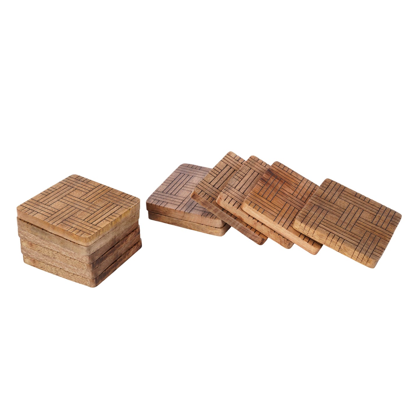 Set of 6 Wood Coasters - Natural Mango Wooden Coasters for Drinks, Beverages, Wine Glasses & Bar Glasses - Rustic & Durable Drink Coasters - Coaster Set for Home, Kitchen, Dining, Bar Decor