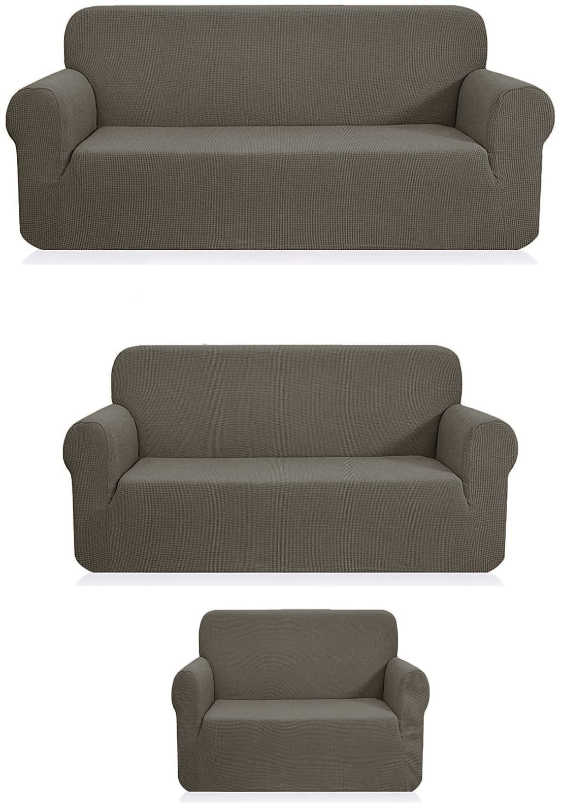 Fancy Collection 3pc Set Slipcover Set Furniture Cover Spandex Set Includes Sofa and Love-Seat and Chair Covers Solid New (Grey)