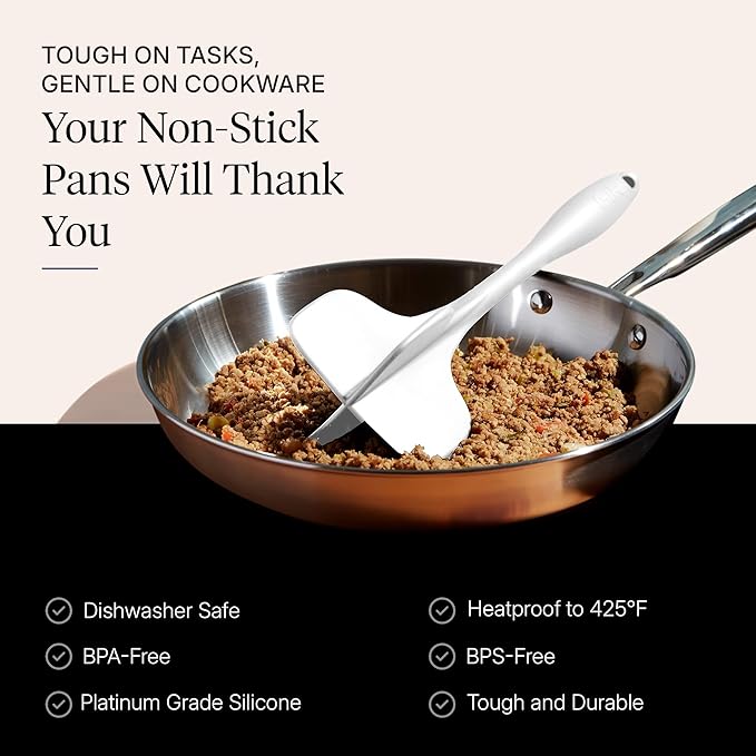 GIR: Get It Right Silicone Quad Meat Chopper - 12 in White - Heat-Resistant & Non-Stick - Potato Masher & Ground Beef Chopper Tool - Burger Smasher