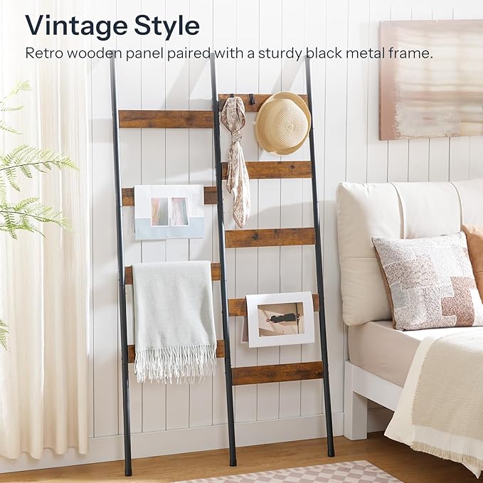 HOOBRO Towel Rack and Blanket Ladder, Blanket Holder for Living Room, Bathroom BF03LB01-BF17CJ01