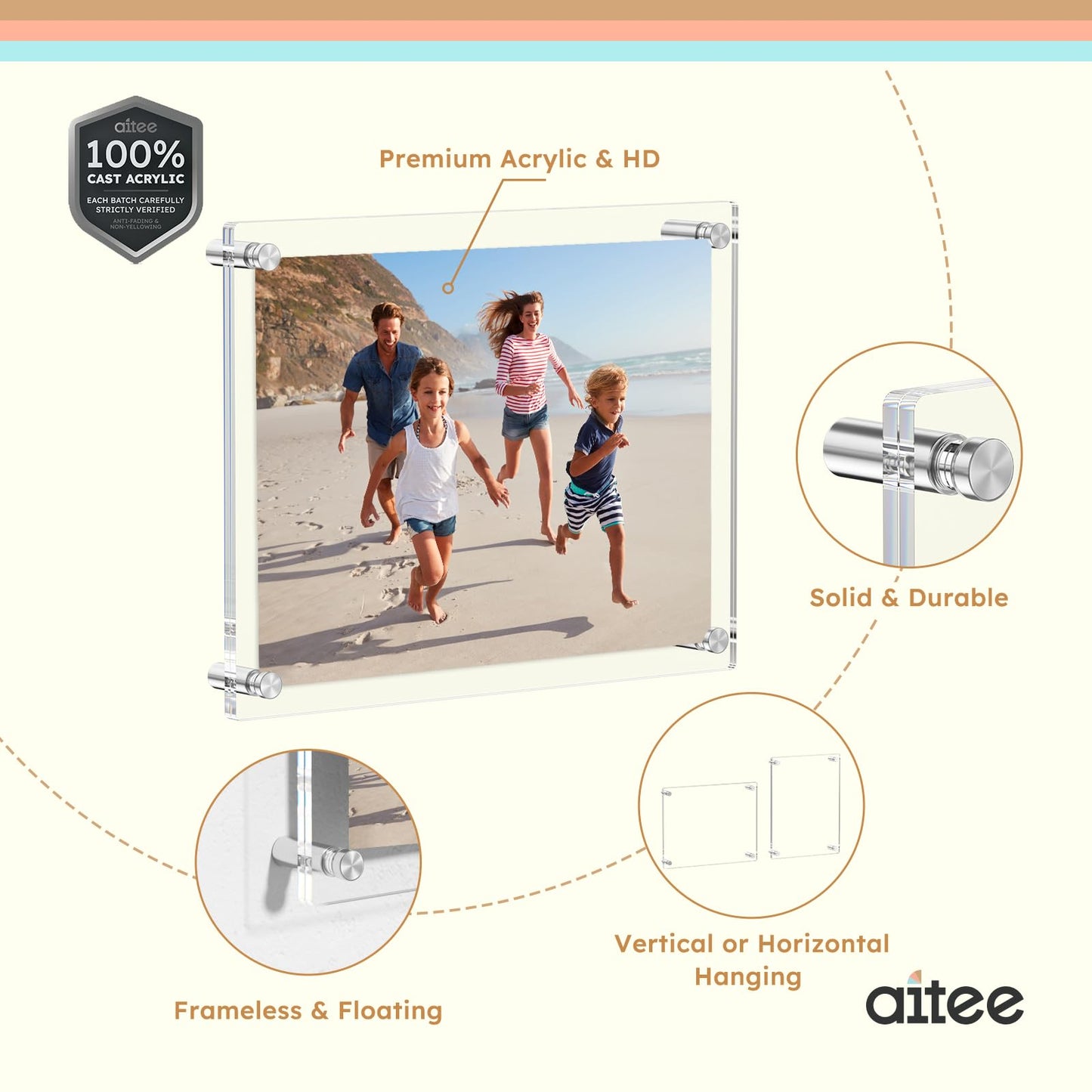 AITEE 8.5x11 Acrylic Picture frame 4 Packs,Modern Hanging Transparent Lucite Square Frames for Photo Diploma Degree Certificate Art Wedding Gallery Display, Double Panel
