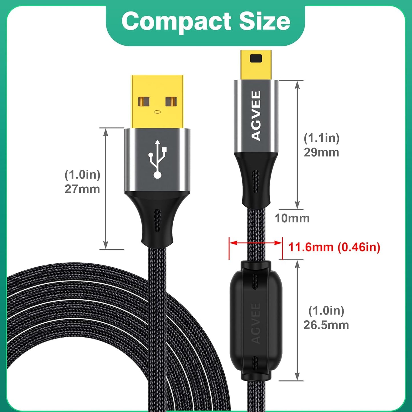 3.3ft IFC-400PCU T1i T7i, AGVEE Camera USB Data File Transfer AV Out Digital Cable Cord with Magnetic Ring for Canon