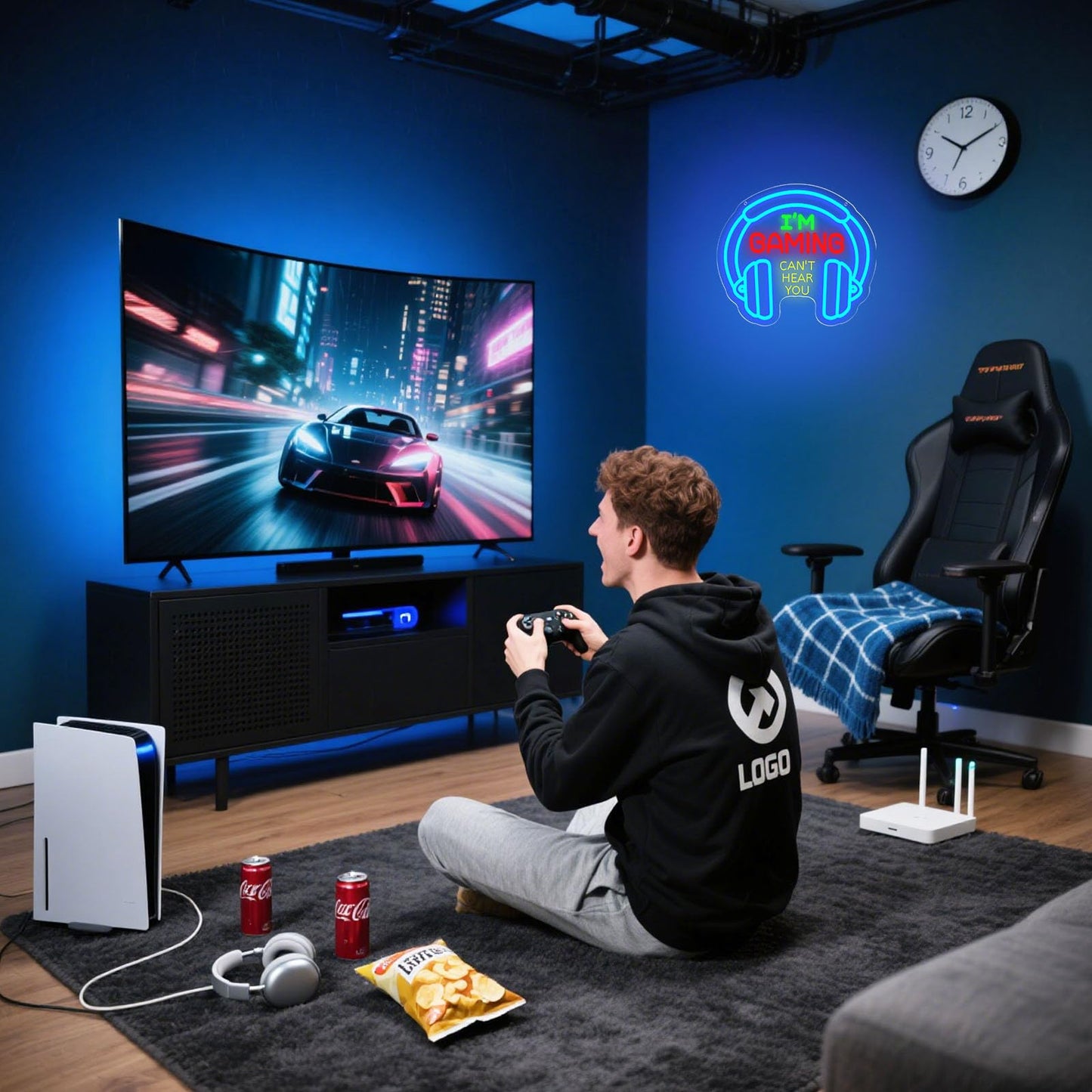 Gaming Neon Sign for Boys Room, Dimmable LED Game Room Neon Lights, USB Powered "I'M GAMING CAN'T HEAR YOU" Headset Neon Sign, Gamer Gifts for Men Teenager, Wall Decor for Game Zone Video Room Bedroom