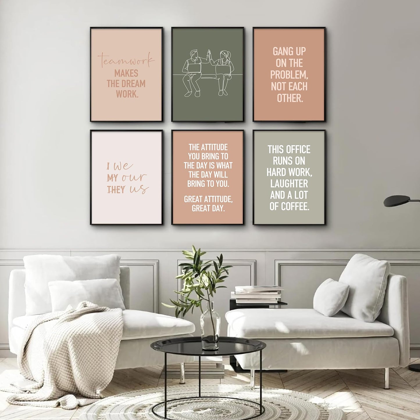 6Pcs Inspirational Office Wall Art Teamwork Motivational Wall Decor Positive Affirmations Uplifting Quotes Canvas Posters prints for Bedroom Office Workplace Home Decoration 8x10in Unframed