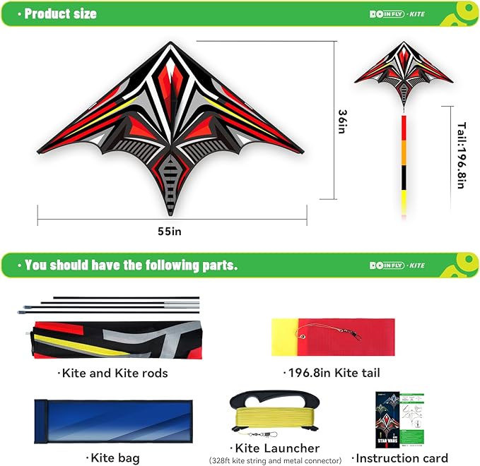 Delta Mecha Kite - for Kids & Adults, Easy to Fly Kite, 36 x 55 Inches, Beginner Kites for Beach Days & Park Fun and Family Outdoor Activities (Red)