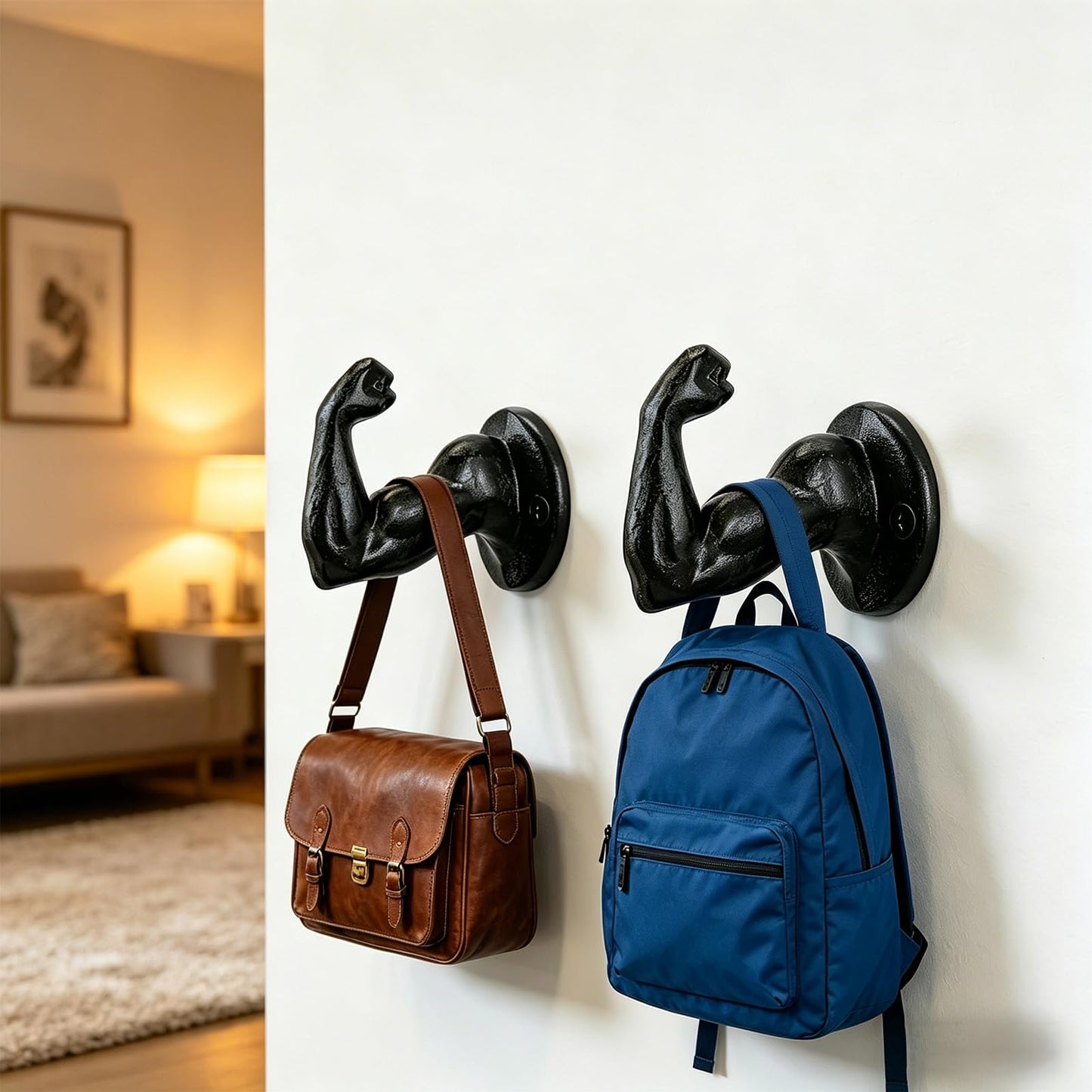 Womeet Rustic Cast Iron Coat Hooks, Wall Mounted Key Hook Holder, Farmhouse Decorative Muscle Hooks, Heavy Duty Wall Hooks for Hanging Coats, Hats, Bathrooms Towels, Gym Room 2pcs
