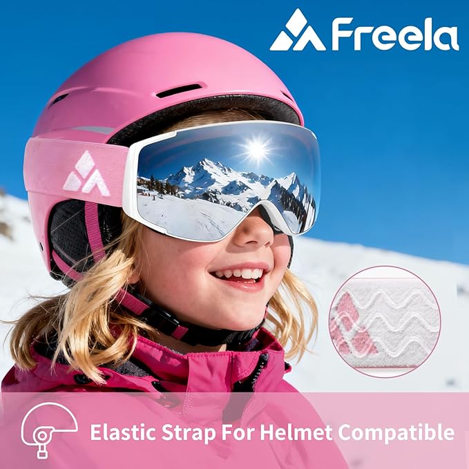 Freela Kids Ski Snowboard Goggles for Toddler(3-14) Youth Anti Fog Anti UV Goggles Girls Boys Snow Skiing Equipment