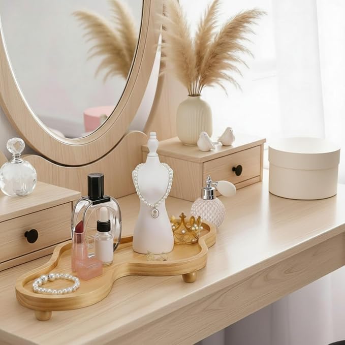 Uiifan Wood Cloud Perfume Tray Irregular Jewelry Decorative Tray for Women Trinket Dish Ring Holder Dish Room Aesthetic Decor Birthday Housewarming Gift(Wood Color)