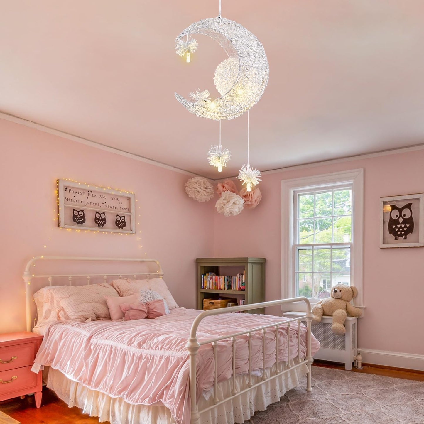 TISLYCO Kids Ceiling Light, Moon Chandelier, Girls Chandelier for Bedroom, Nursery Light Fixture