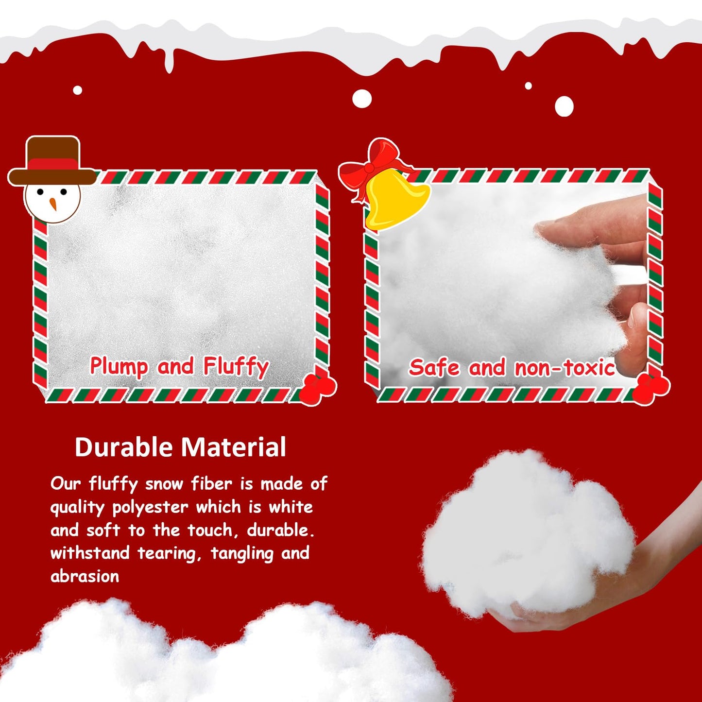 GQE Christmas Fake Snow Decoration,7 Oz(1 Bag) White Artificial Snow Cotton Fluffy Fake Snow for Mantle Village,Nativity Set,Faux Snow Christmas Tree Decor,Winter Indoor Home Decoration