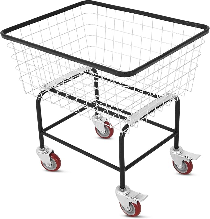 Extra-Large Rolling Laundry Cart with Wheels Holds 4 Washer Loads, Wire Laundry Basket, Heavy-Duty Steel Storage Basket with Galvanized Finish, for Commercial or Home Laundry