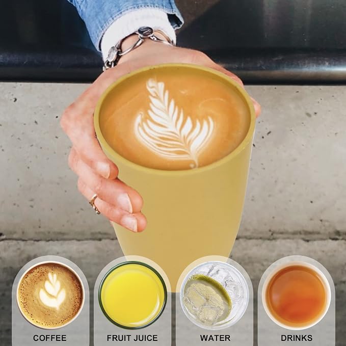 Wrova Wheat Straw Cups 6 PCS Good Alternative to Plastic Reusable Cups 12 oz Unbreakable Drinking Cup Reusable Dishwasher Safe Water Plastic Glasses Yellow