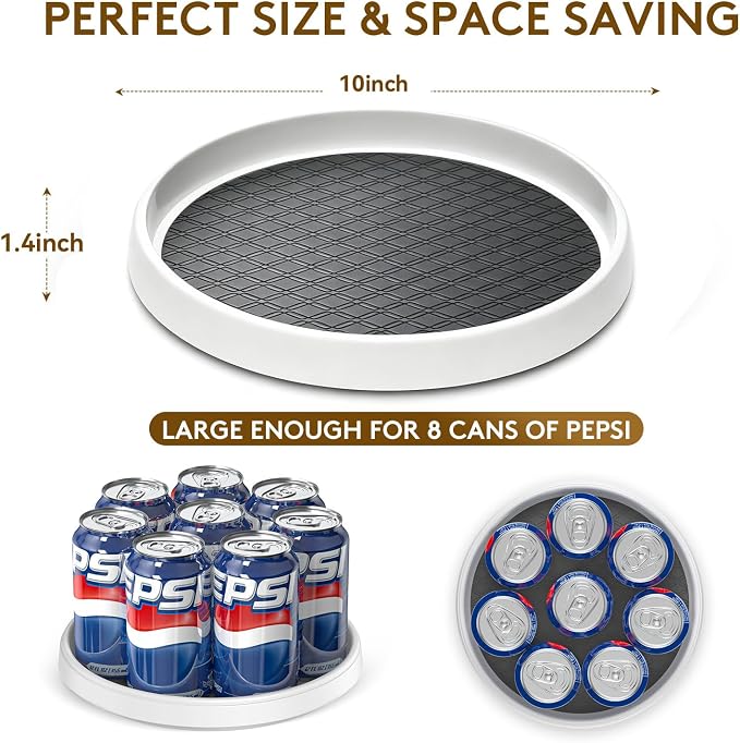 P PRETIRENO Lazy Susan Turntable Organizer, 10 Inch 360° Rotating Tray for Kitchen Cabinet, Pantry, Countertop, Fridge - Non-Skid Spice Rack Storage for Bathroom, Vanity, Makeup