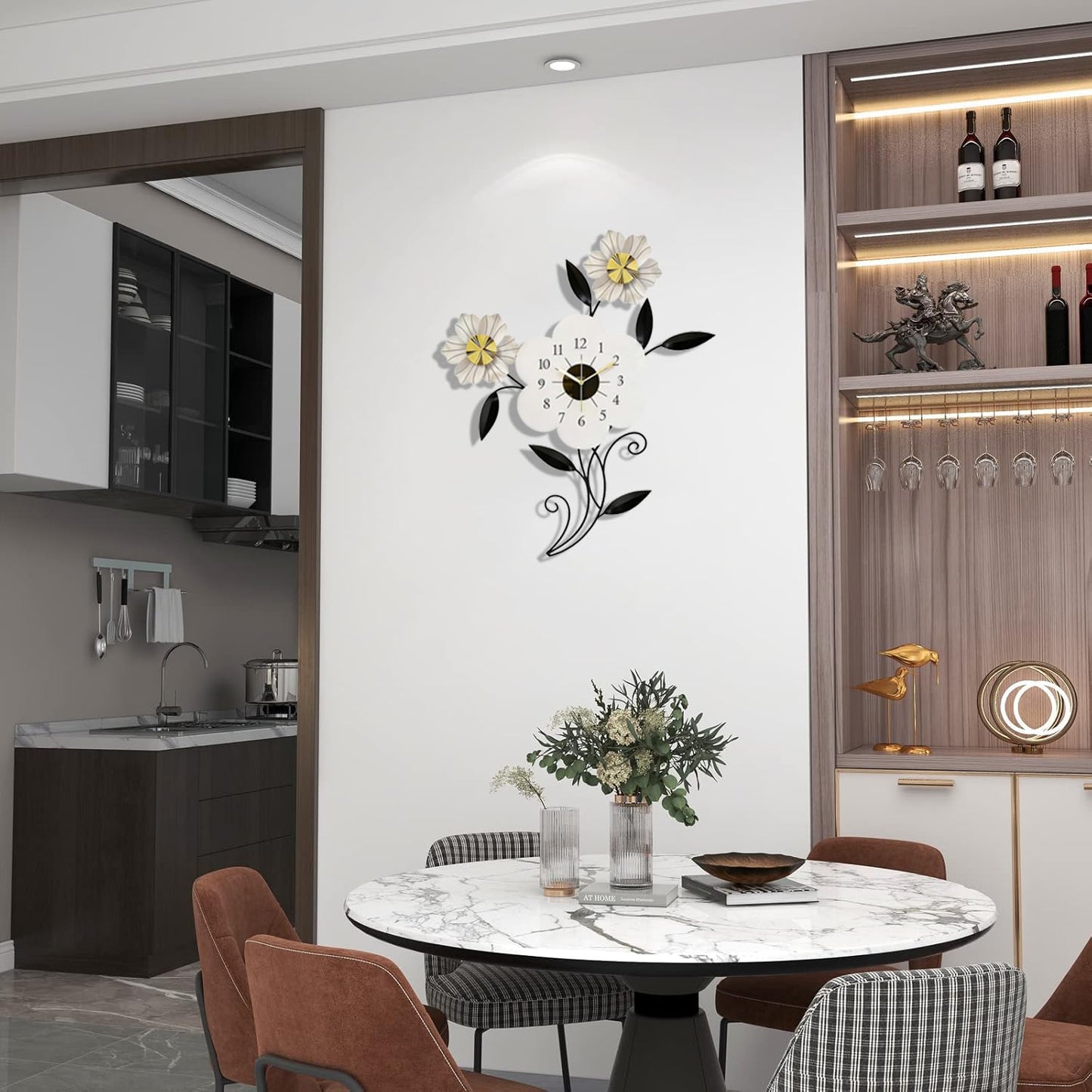 LIYUANSI Artistic Flower-Shaped Wall Clock, Modern Minimalist Metal Wall Decor for Living Room, Bedroom, Office, 24"x34.5" Elegant Petal Design, Silent Quartz Movement