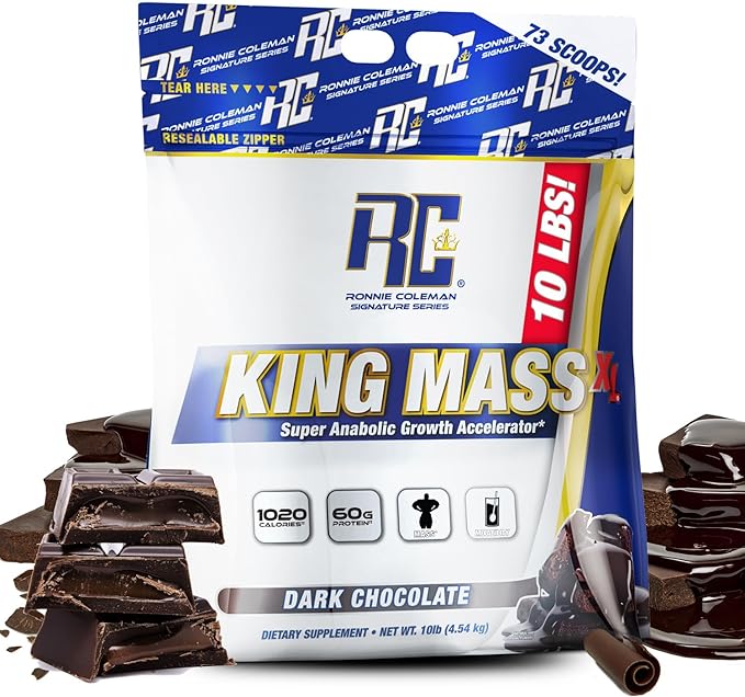 Ronnie Coleman Signature Series King Mass XL Mass Gainer Protein Powder ??Dark Chocolate Weight Gainer with 60g Protein, 180g Carbohydrates, 1,000+ Calories, Creatine & Glutamine ??10 Pound