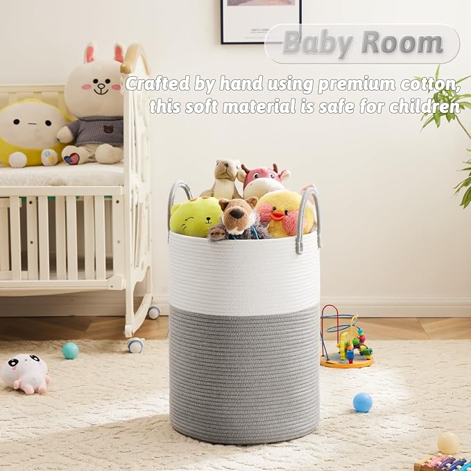 Artfeel Laundry Basket,Woven Cotton Rope Laundry Hamper,60L for Decorative Storage of Dirty Clothes,Toys and Blankets in Bathroom,Baby Room and Living Room