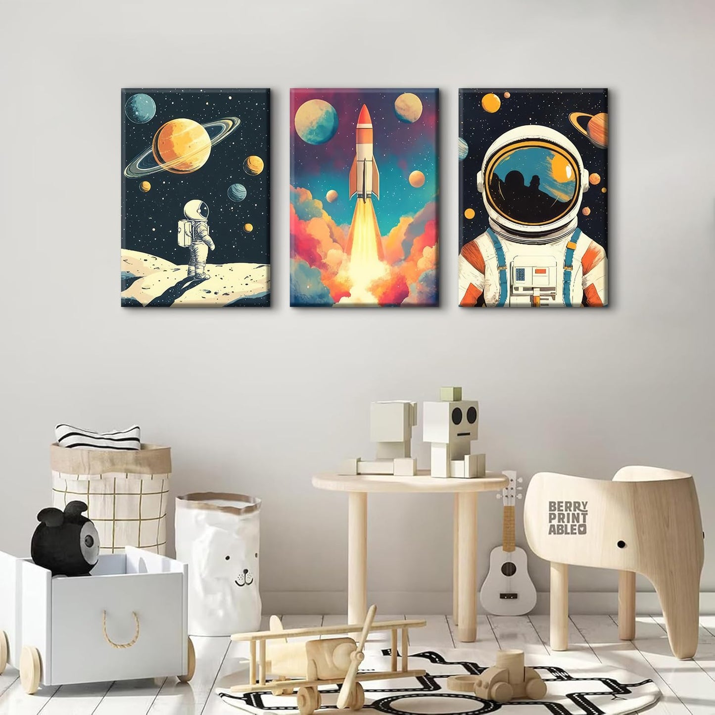 lkjhgf999 3 Pcs Space Canvas Wall Art Nursery Space Astronauts Kid Painting Pictures Wall Decor Explore Dream Galaxy Canvas Prints Artwork for Boys Room Girls Room Kids Room Decoration