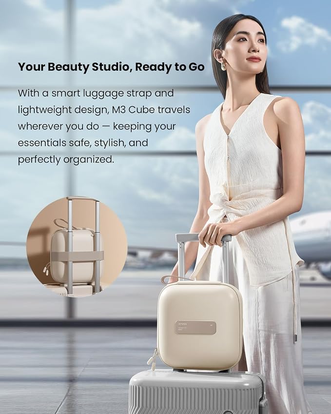 AMIRO M3 Cube Makeup Bag with Lighted Mirror, Stepless Brightness & 3 Color Modes, MagSafe Magnetic Mirror, Portable Travel Organizer with 1100lux Lighting, 4.5L Storage, Waterproof, 10 inches, White