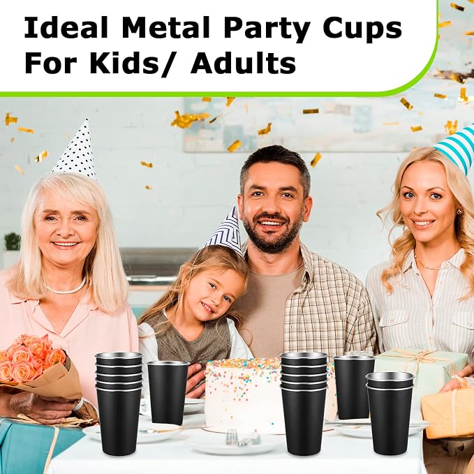 Mimorou 20 Pack 16 oz Stainless Steel Pint Cups Metal Cups Unbreakable Drinking Water Tumblers Stackable Tumbler for Adults Bar Home Restaurant Travel Picnic Camping Outdoor (Black)