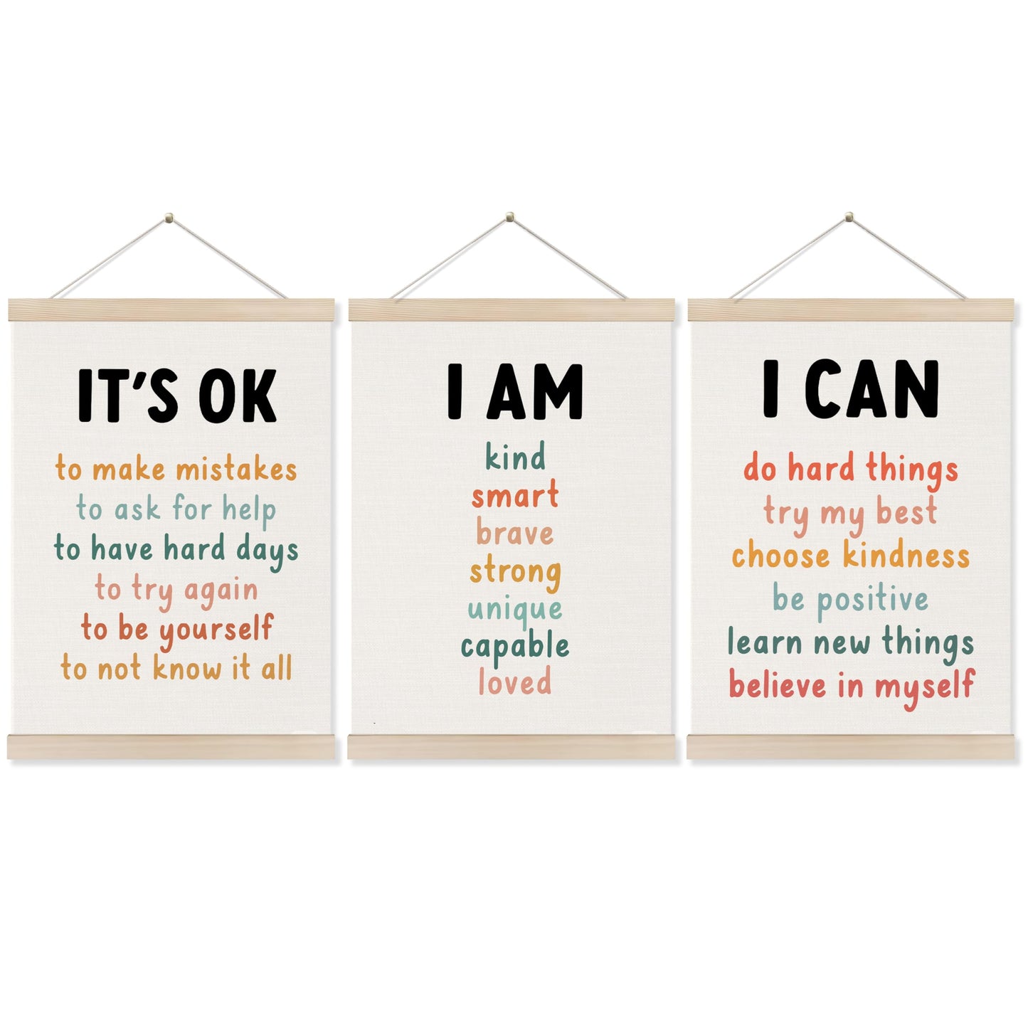 Koesus Inspirational Classroom Wall Art Poster Hanger Frame 12x16 Inch Set of 3, Positive Affirmations for Kids, Motivational Canvas Pictures Prints Framed Wall Decor for Classroom Kids Room Playroom
