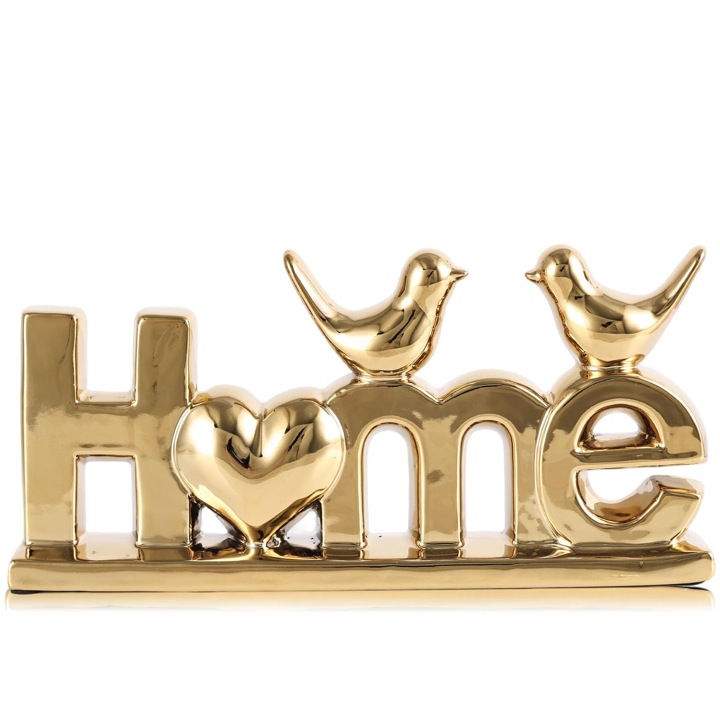 GAOSHENG Ceramic Home Letter Sign with Bird Statues,Modern Gold Tabletop Decor for Entryway,TV Stand & Floating Shelf,Warm Housewarming Gift for New Home,Elegant Family Room Ornament (Gold)