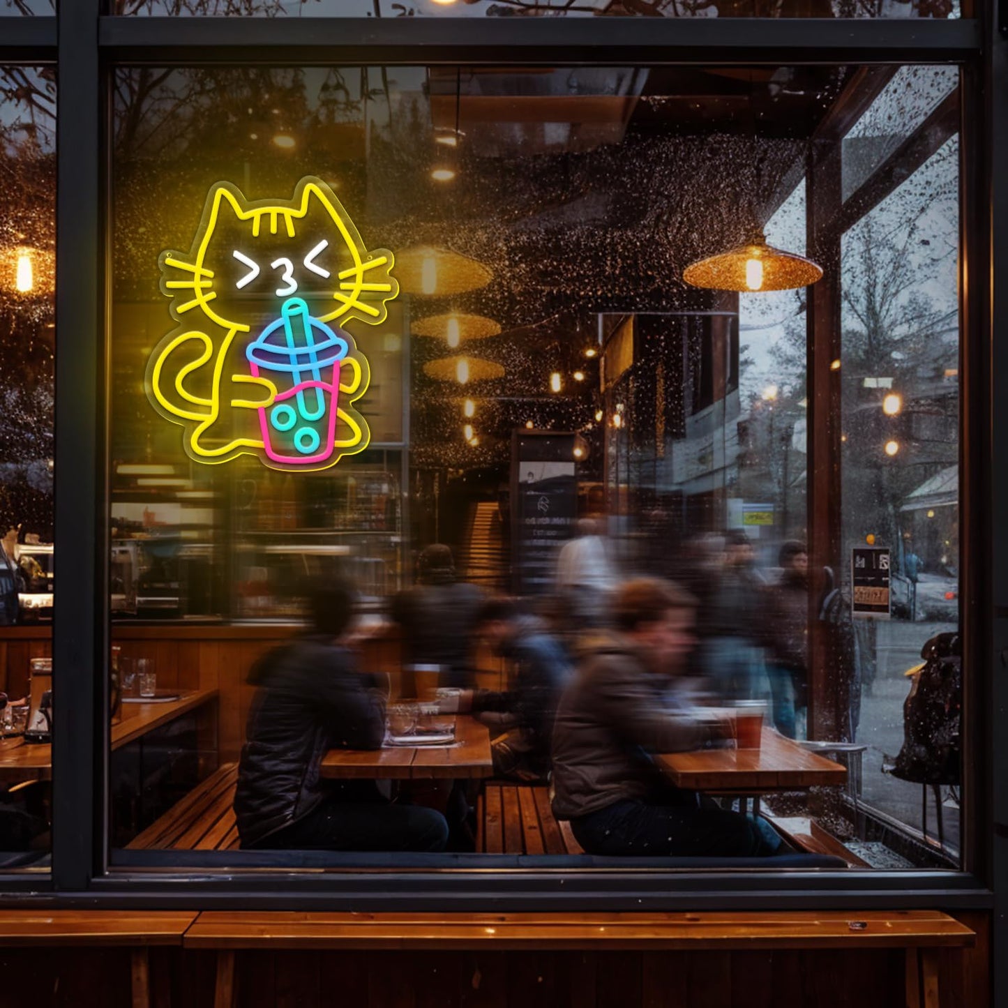 Sneignon Cat Boba Tea Neon Sign Yellow Cat Led Neon Signs for Wall Decor USB Bubble Tea Neon Light Cute Animal Neon Light Sign for Bedroom Dessert Bar Coffee Shop Kitchen Restaurant Party