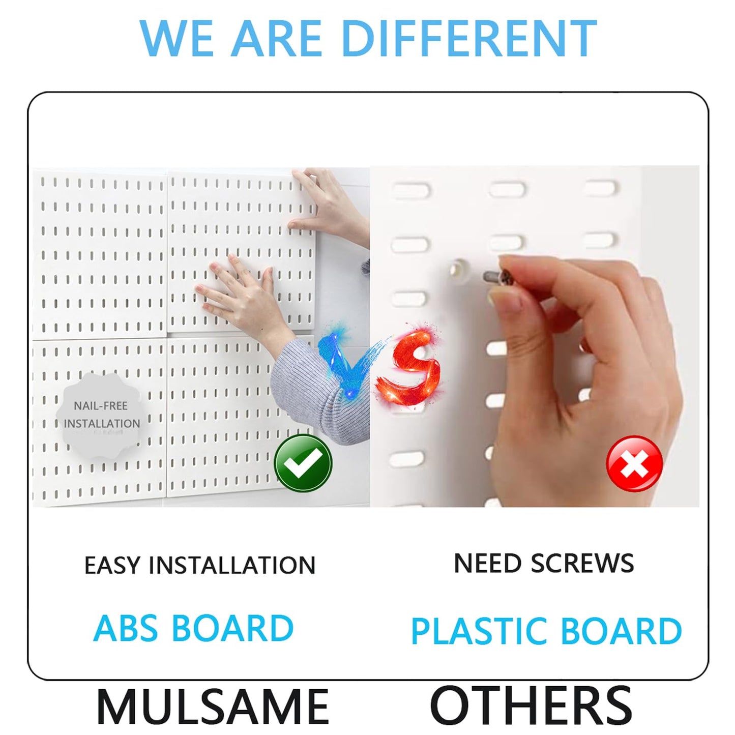 MULSAME Pegboard Combination Kit, Wall Mounted Storage Set with 8 Pegboards & 28 Accessories Hanging, Peg Boards Organizer for Walls Display, Crafts Organization, Kitchen Organizer, 22" x 44" White