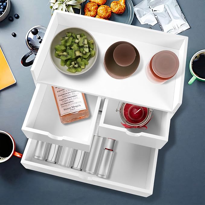Charmewooden Desk Organizer with Drawers Countertop Drawer Organizer Drawers for Desk Top Home Office Workspace Bathroom Toiletries Supplies (White with shelf)