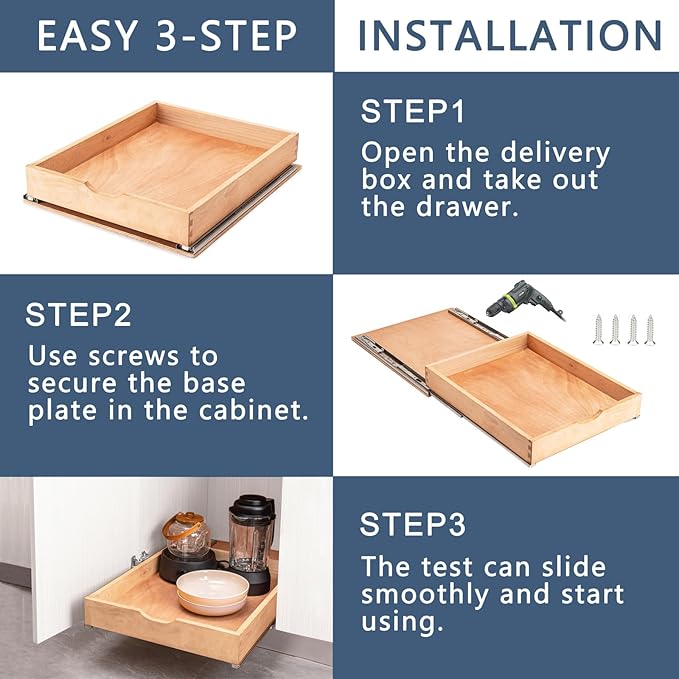 Pull Out Cabinet Drawers - 8x2 Size Options (12-29'W,18-21'D), Pre-Assembled with Soft Close Slides, Solid Beechwood, Easy Installation (16'W x 21'D)