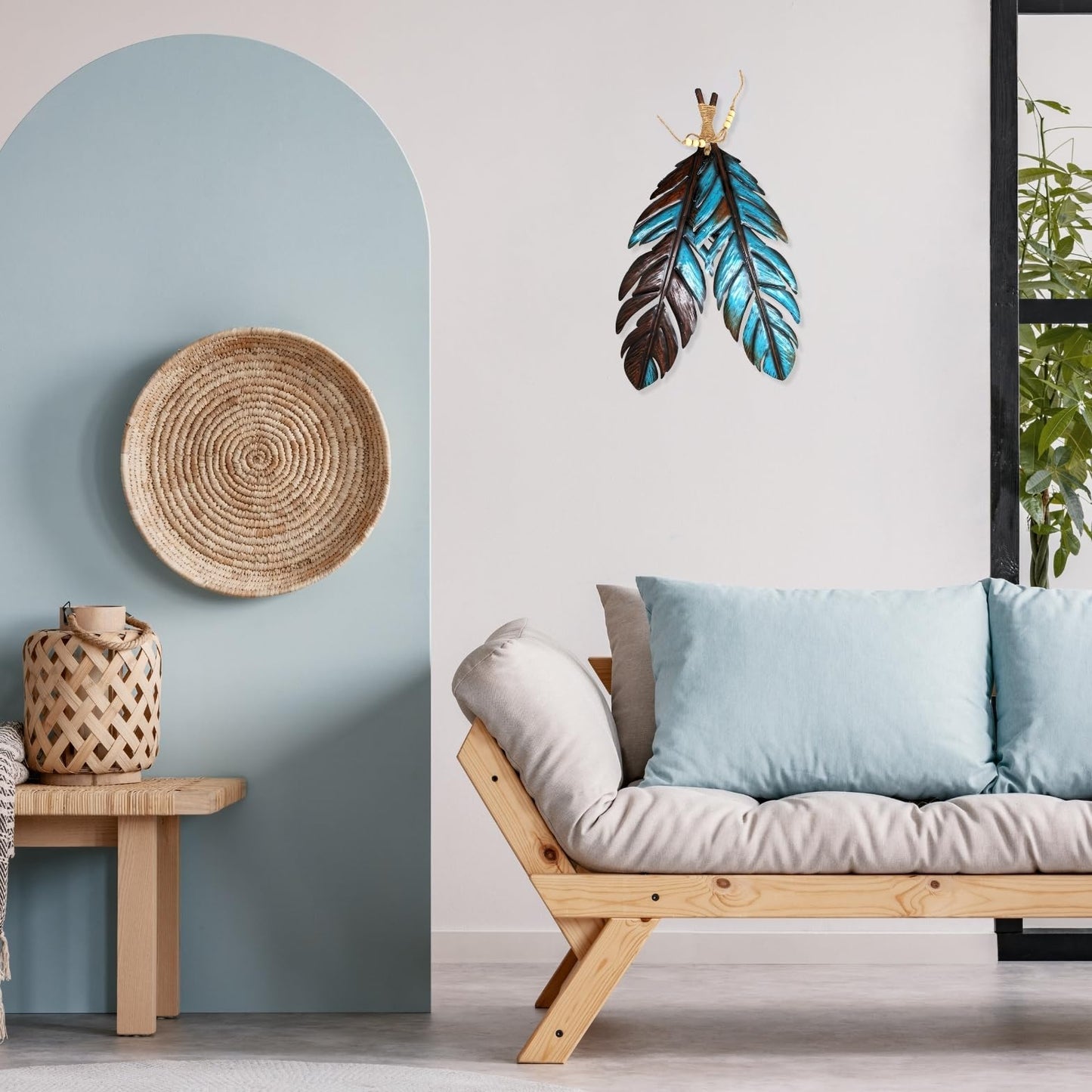 Rustic Metal Feathers Wall Hanging Décor - Southwest Boho Chic, Rustic, Nature-Inspired, and Spiritual Home Decoration - Metal Wall Art for Living Room, Bedroom, Office - 12x20 Inches