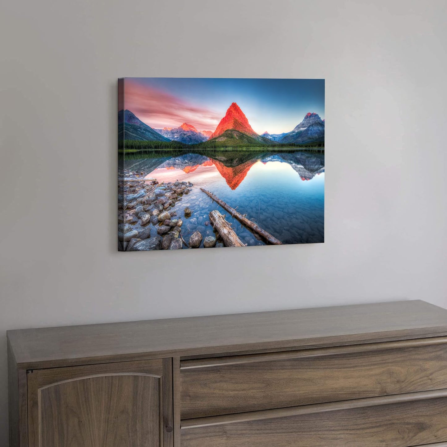 Glacier Mountain Wall Art Sunset Lake Reflection Landscape Canvas Wall Decor National Park Scenery Posters Prints Painting Modern Nature Photo Artwork for Living Room Bedroom Home Decorations 12x16