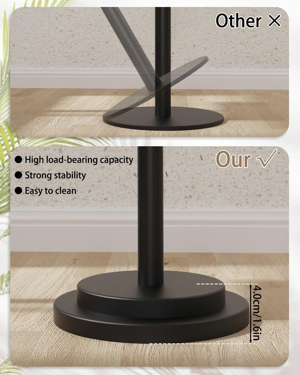 GUOHNHE Height Adjustable Drink Table, Vintage Round Indoor Metal Plant Stand, for Small Spaces, Living Room, Bedroom, Cocktail, 1 Pack, Black, GBZ001CB-1