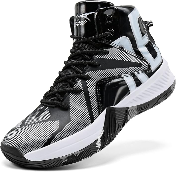 ASHION Mens Basketball Shoes Lightweight Breathable Sneakers Anti Slip Sports Shoes for Running Walking Mid Top Sneakers