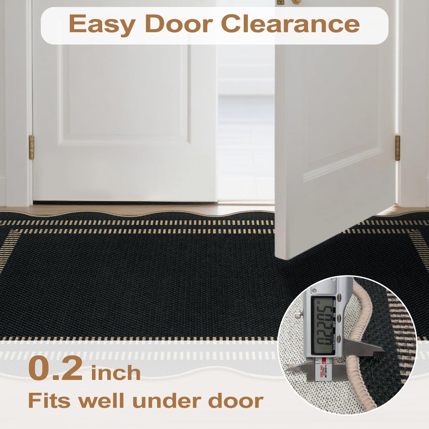 LORWER Modern Easy Jute 3x5 Outdoor Patio Rug, Black Washable Rugs for Entryway Indoor Kitchen Rugs, Farmhouse Neutral Non Slip Carpet for Living Room Backyard