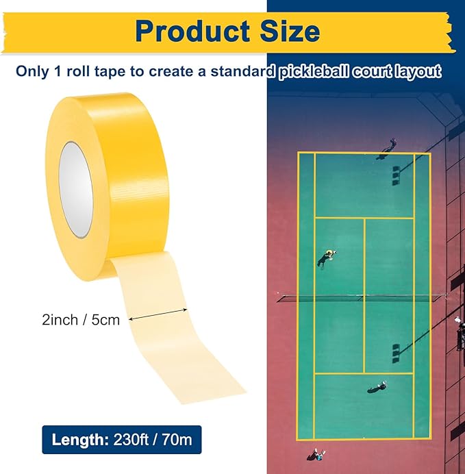 Pickleball Court Tape, Outdoor Pickleball Lines, No Residue Court Marking Kit for Temporary/Gym/Tennis/Driveway/Badminton/Backyard/Sport