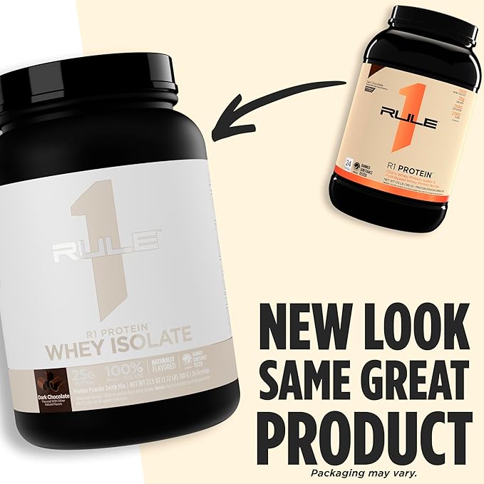 Rule 1 Naturally Flavored R1 Protein Whey Isolate - Clean Formula with 25g Protein & 6g BCAA Exclusively Isolated & Hydrolyzed Sources for Workout Recovery (4.3 Pounds*, Dark Chocolate)