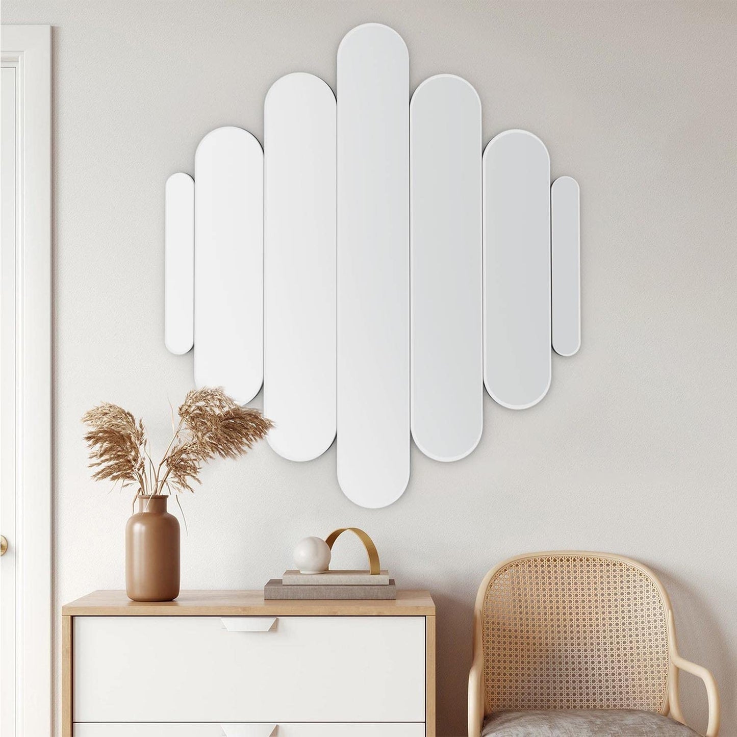 osemy 32" x 28" Elegant Frameless Cluster Arched Wall Mirror Aesthetic Modern Decorative Real Glass Wall-Mounted Mirrors for Living Room Bedroom Entryways Home Decor