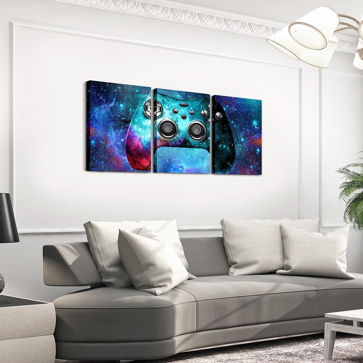 Feelyou Gamer Office Wall Decorations Artwork Posters for Kids Boys Video Game Universe Galaxy Picture Wall Decor Chic Starry Sky Gaming Canvas Wall Art 12" x 16" 3 Piece Wall Painting