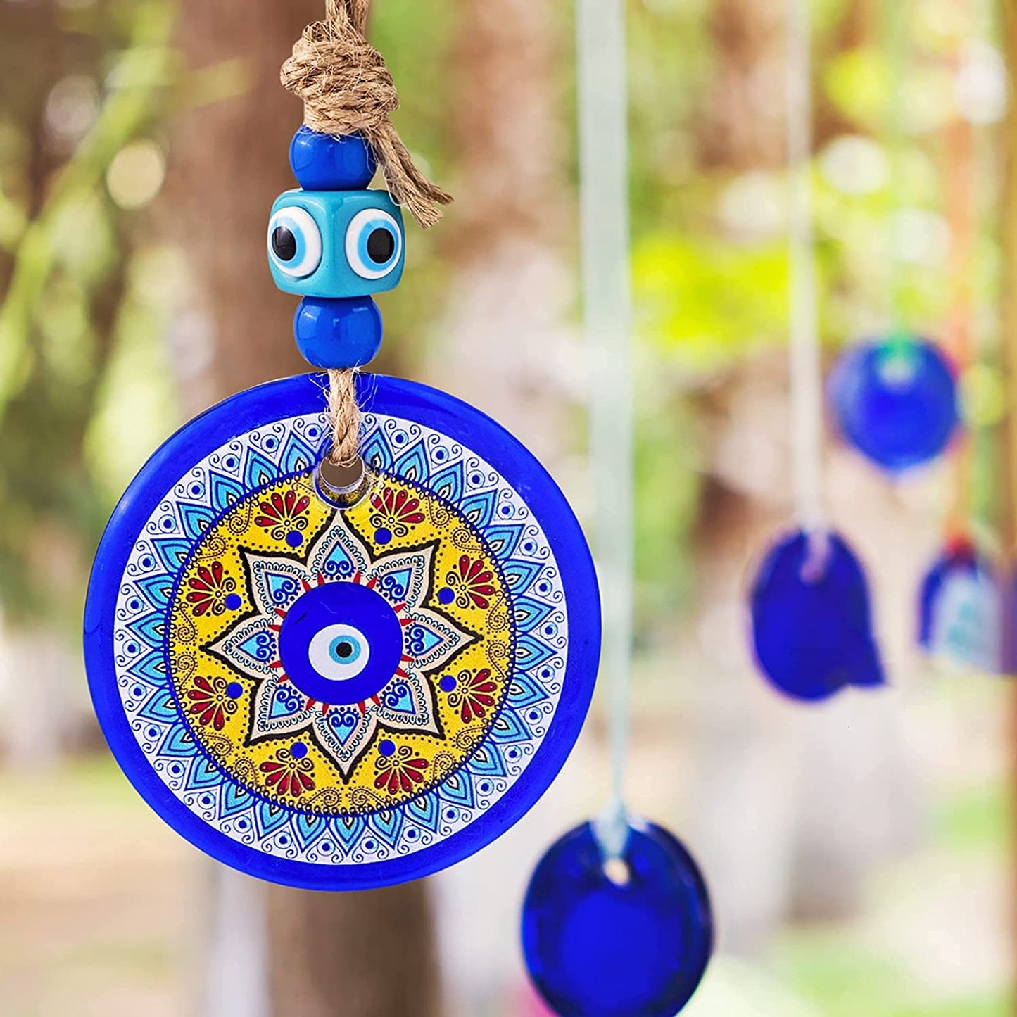 3.1" Glass Evil Eye Mandala Bead Large Turkish Nazar Amulet Home Protection Charm Wall Hanging Ornament for Christmas Tree